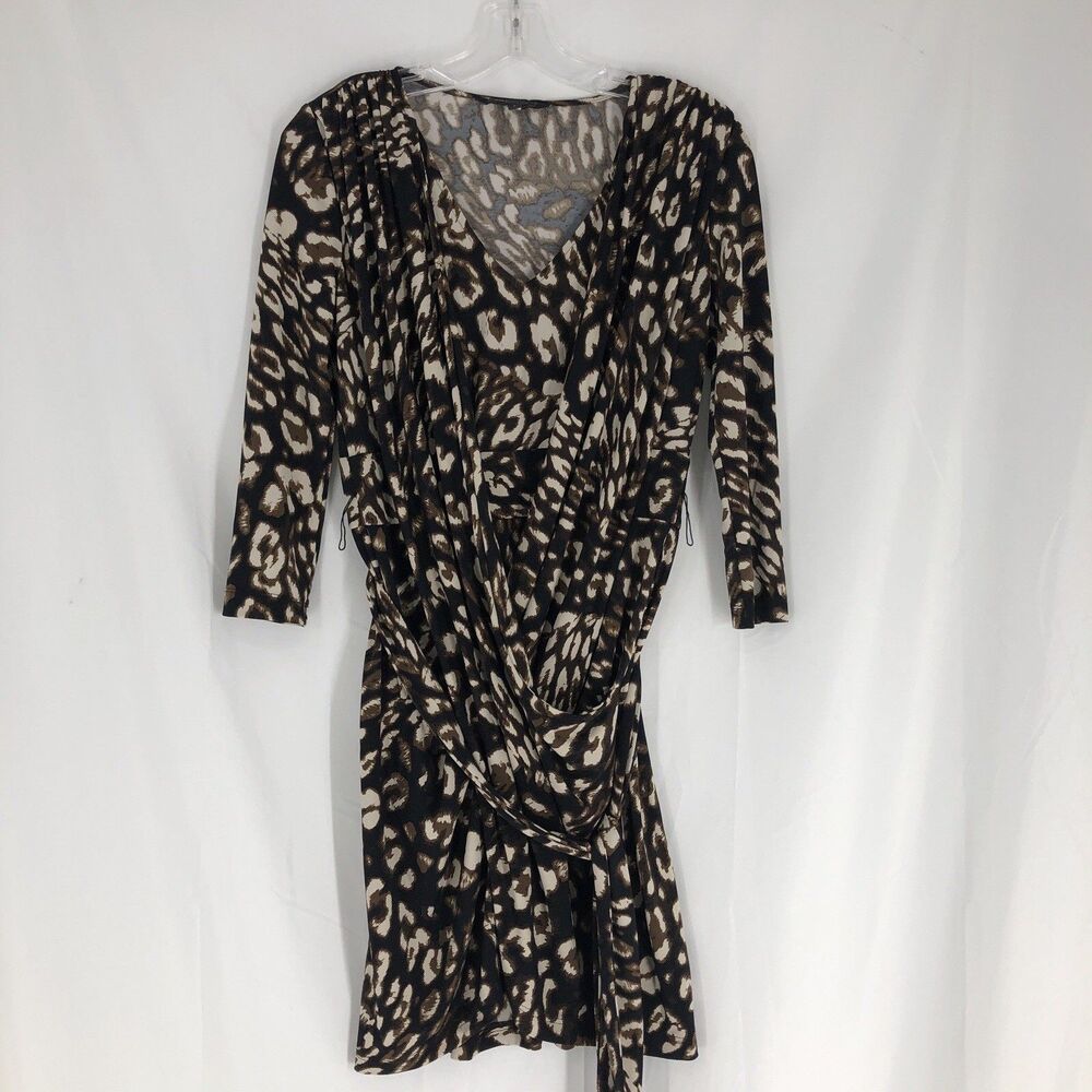 BCBG Leopard Print Wrap Dress in Beige and Black XS